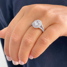 Load image into Gallery viewer, 14k Solid White Gold Oval and Round Cut Moissanite and Natural Diamond Engagement Ring Double Halo Split Shank Design 2.80ctw