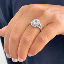 Load image into Gallery viewer, 14k Solid White Gold Oval and Round Cut Forever One Moissanite and Natural Diamond Engagement Ring Double Halo Split Shank Design 2.80ctw
