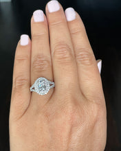 Load image into Gallery viewer, 14k Solid White Gold Oval and Round Cut Forever One Moissanite and Natural Diamond Engagement Ring Double Halo Split Shank Design 2.80ctw