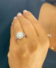 Load image into Gallery viewer, 14k Solid White Gold Oval and Round Cut Moissanite and Natural Diamond Engagement Ring Double Halo Split Shank Design 2.80ctw