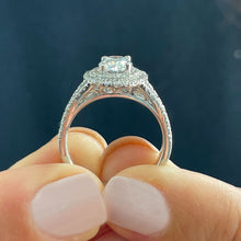 Load image into Gallery viewer, IGI Certified 14k Solid White Gold Oval and Round Cut Diamond Engagement Ring Double Halo Split Shank Design 2.30ctw F-VS2