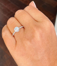 Load image into Gallery viewer, 14K Solid White Gold Round Cut Forever One Moissanite and Round Cut Natural Diamond Engagement Ring Halo Prong 1.35ct