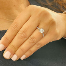 Load image into Gallery viewer, 14K Solid White Gold Round Cut Forever One Moissanite and Round Cut Natural Diamond Engagement Ring Halo Prong 1.35ct