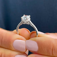 Load image into Gallery viewer, 14K Solid White Gold Round Cut Natural Diamond Engagement Ring Halo Prong 1.35ct