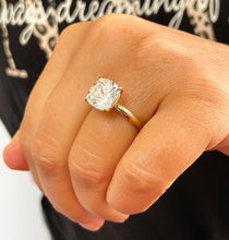 Load image into Gallery viewer, 14K Solid Yellow Gold Cushion Cut Forever One Moissanite Engagement Ring Deco, Bridal, Wedding, Anniversary, Four prong, Solitaire 4.00ctw