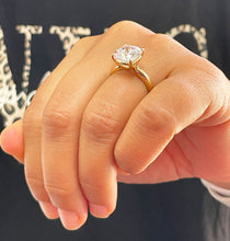 Load image into Gallery viewer, 14K Solid Yellow Gold Cushion Cut Forever One Moissanite Engagement Ring Deco, Bridal, Wedding, Anniversary, Four prong, Solitaire 4.00ctw