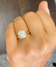 Load image into Gallery viewer, 14K Solid Yellow Gold Cushion Cut Forever One Moissanite Engagement Ring Deco, Bridal, Wedding, Anniversary, Four prong, Solitaire 4.00ctw