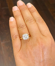 Load image into Gallery viewer, 14K Solid Yellow Gold Cushion Cut Moissanite Engagement Ring Deco, Bridal, Wedding, Anniversary, Four prong, Solitaire 4.00ctw