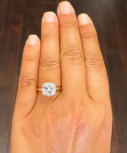 Load image into Gallery viewer, IGI Certified Three Carat 14k Yellow Gold Cushion Cut Diamond Engagement Ring Prongs, Solitaire F-VS2