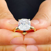 Load image into Gallery viewer, 14K Solid Yellow Gold Cushion Cut Forever One Moissanite Engagement Ring Deco, Bridal, Wedding, Anniversary, Four prong, Solitaire 4.00ctw