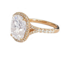 Load image into Gallery viewer, 14k Solid Rose Gold Cushion Cut Moissanite and Natural Diamond Engagement Ring Halo, Bridal, Wedding 5.40ctw