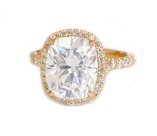 Load image into Gallery viewer, 14k Solid Rose Gold Cushion Cut Moissanite and Natural Diamond Engagement Ring Halo, Bridal, Wedding 5.40ctw