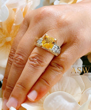 Load image into Gallery viewer, 14K White and Yellow Gold Cushion Cut Natural Yellow Citrine and Round cut Natural Diamonds Engagement Ring Bridal Wedding 4.80ctw