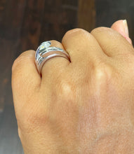 Load image into Gallery viewer, 14k solid and heavy white gold round simulated diamond engagement ring and band tension set bridal set 1.00ct