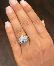 Load image into Gallery viewer, 14k solid and heavy white gold round simulated diamond engagement ring and band tension set bridal set 1.00ct