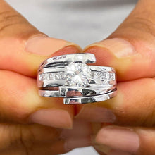 Load image into Gallery viewer, 14k Solid And Heavy White Gold Round Natural Diamonds Engagement Ring And Band Tension Set Bridal Set 1.70ct