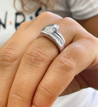 Load image into Gallery viewer, Women's 14k Solid And Heavy White Gold Round Forever One Moissanite Engagement Ring Band Tension Set Bridal Set Wedding Set 1.00ct