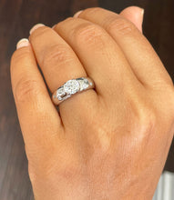 Load image into Gallery viewer, 14k solid heavy white gold round cut simulated diamond semi bezel engagement ring wedding 0.96ct