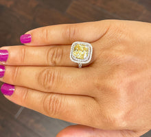 Load image into Gallery viewer, Huge 6.00 Carats 14k Solid White Gold Cushion Cut Simulated Fancy Yellow Diamond and simulated Diamonds Engagement Ring Halo