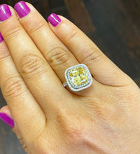 Load image into Gallery viewer, Huge 6.00 Carats 14k Solid White Gold Cushion Cut Simulated Fancy Yellow Diamond and simulated Diamonds Engagement Ring Halo
