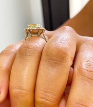 Load image into Gallery viewer, Huge 6.00 Carats 14k Solid White Gold Cushion Cut Simulated Fancy Yellow Diamond and simulated Diamonds Engagement Ring Halo
