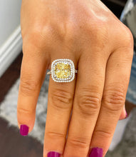 Load image into Gallery viewer, Huge 6.00 Carats 14k Solid White Gold Cushion Cut Simulated Fancy Yellow Diamond and simulated Diamonds Engagement Ring Halo