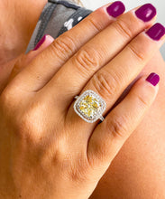 Load image into Gallery viewer, Huge 6.00 Carats 14k Solid White Gold Cushion Cut Simulated Fancy Yellow Diamond and simulated Diamonds Engagement Ring Halo