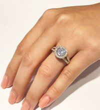 Load image into Gallery viewer, 14k Solid Yellow Gold Round Forever One Moissanite And Natural Diamond Engagement Ring Halo Prong Set Split Shank 2.20ctw