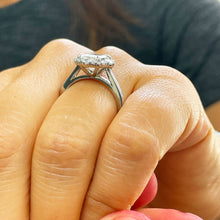 Load image into Gallery viewer, Large 14k solid white gold emerald and round cut simulated diamond engagement ring halo bridal wedding prong set 2.95ct