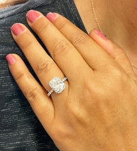 Load image into Gallery viewer, 14K Solid White Gold Cushion and Round Cut Simulated Diamond Engagement Ring Halo 3.00ctw