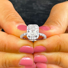 Load image into Gallery viewer, 14K Solid White Gold Cushion Cut Moissanite and Round Cut Natural Diamond Engagement Ring Halo Prong 2.80ct