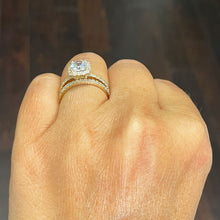 Load image into Gallery viewer, 14K Solid Yellow Gold Cushion And Round Cut Simulated Diamond Engagement Ring And Band Bridal Set Halo 2.30ctw