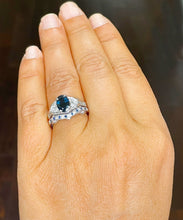 Load image into Gallery viewer, Deco Antique Style 14K Solid White Gold Oval Cut Blue Sapphire And Round Cut Simulated Diamonds Engagement Ring And Band 2.65ctw