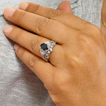 Load image into Gallery viewer, Deco Antique Style 14K Solid White Gold Oval Cut Blue Sapphire And Round Cut Simulated Diamonds Engagement Ring And Band 2.65ctw