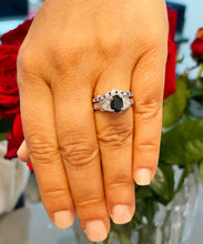 Load image into Gallery viewer, 14k Solid White Gold Oval Cut Natural Blue Sapphire And Natural Diamonds Engagement Ring Deco, Bridal, Wedding, Anniversary, Propose 2.10ctw