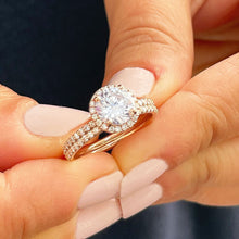 Load image into Gallery viewer, 14k Solid Rose Gold Round Cut Diamond Engagement Ring And Band Halo Prong Set Natural Diamonds Bridal Set Wedding Anniversary 1.75ctw