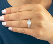Load image into Gallery viewer, IGI Certified14k Solid Rose Gold Round Cut Diamond Engagement Ring And Band Halo Prong Set Bridal Set Wedding 1.75ctw F-VS2