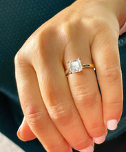 Load image into Gallery viewer, 14K Solid Yellow Gold Princess Cut Moissanite Engagement Ring Deco, Bridal, Wedding, Anniversary, Prong Set Solitaire 2.00ctw