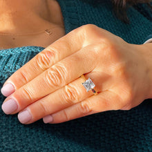 Load image into Gallery viewer, 14K Solid Yellow Gold Princess Cut Moissanite Engagement Ring Deco, Bridal, Wedding, Anniversary, Prong Set Solitaire 2.00ctw