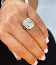 Load image into Gallery viewer, 14K Solid Yellow Gold Emerald Moissanite Ring Solitaire Bezel Set 3.50ctw