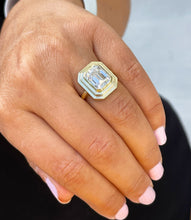 Load image into Gallery viewer, IGI Certified 14k solid yellow gold emerald cut diamond engagement ring bezel set solitaire bridal wedding 3.00ct