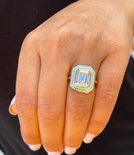 Load image into Gallery viewer, 14K Solid Yellow Gold Emerald Moissanite Ring Solitaire Bezel Set 3.50ctw