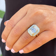 Load image into Gallery viewer, Heavy 14k solid yellow gold emerald cut simulated diamond engagement ring bezel set solitaire bridal wedding 3.50ct