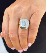 Load image into Gallery viewer, Heavy 14k solid yellow gold emerald cut simulated diamond engagement ring bezel set solitaire bridal wedding 3.50ct