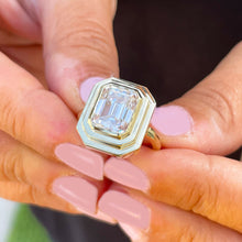 Load image into Gallery viewer, 14K Solid Yellow Gold Emerald Moissanite Ring Solitaire Bezel Set 3.50ctw