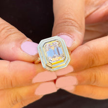 Load image into Gallery viewer, 14K Solid Yellow Gold Emerald Forever One Moissanite Ring Solitaire Bezel Set 3.50ctw