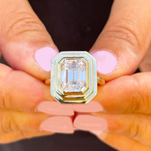 Load image into Gallery viewer, IGI Certified 14k solid yellow gold emerald cut diamond engagement ring bezel set solitaire bridal wedding 3.00ct