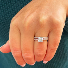 Load image into Gallery viewer, 14K Solid Rose Gold Round Cut Moissanite and Round Cut Natural Diamond Engagement Ring And Band Bridal Wedding Set 2.10ctw