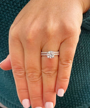 Load image into Gallery viewer, 14K Solid Rose Gold Round Cut Simulated Diamond Engagement Ring And Band Bridal Set Wedding Set 2.10ct
