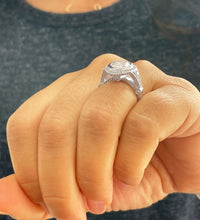 Load image into Gallery viewer, 14k Solid White Gold Pear and Round Cut Simulated Diamond Engagement Ring Bezel Set, Bridal, Wedding, Halo, Anniversary, 4.25ctw